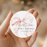 Elegant Pink Bow Baby Shower Classic Round Sticker<br><div class="desc">Elegant blush pink bow paper stickers perfect for baby showers.</div>