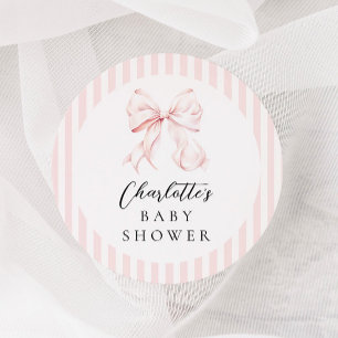 Elegant Pink Bow Baby Shower Classic Round Sticker