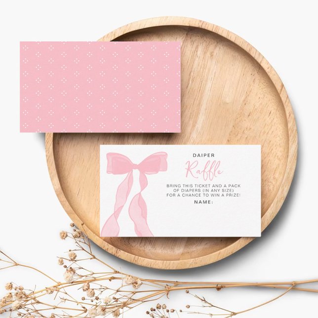 Elegant Pink Bow Baby Shower Diaper Raffle Ticket Enclosure Card (Creator Uploaded)