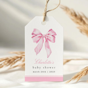 Elegant Pink Bow Baby Shower  Gift Tags
