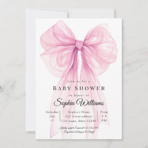 Elegant Pink Bow Baby Shower Invitation