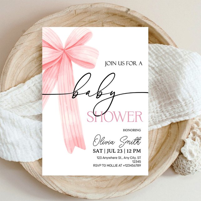 Elegant Pink Bow Baby Shower Invitation (Creator Uploaded)