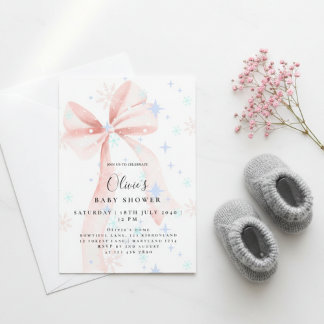 Elegant Pink Bow Baby Shower Invitation