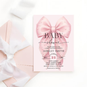 Elegant Pink Bow Baby Shower Invitation