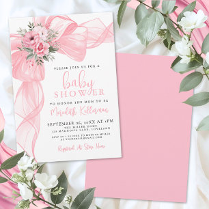 Elegant Pink Bow Baby Shower Invitation