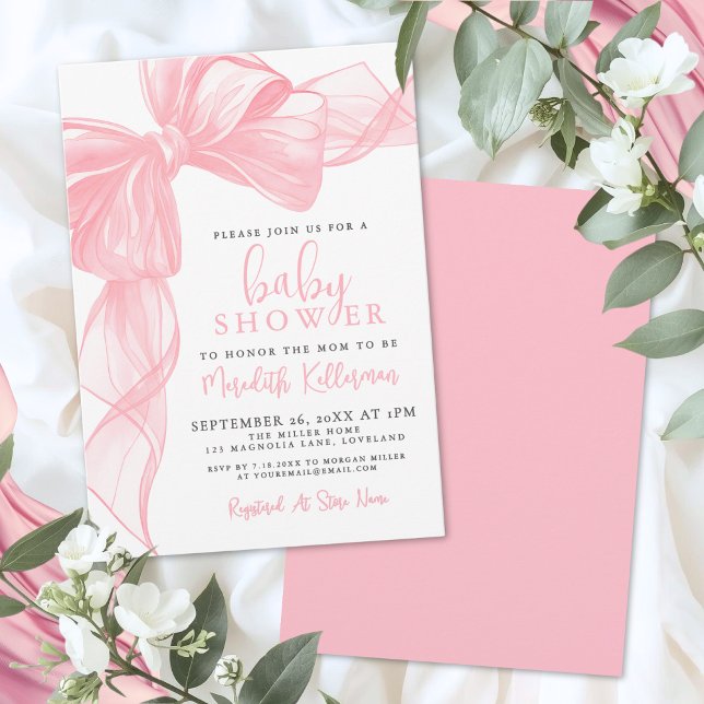 Elegant Pink Bow Baby Shower Invitation (Elegant Pink Bow Baby Shower Invitation)