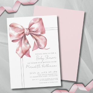 Elegant Pink Bow Baby Shower Invitation