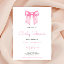 Elegant Pink Bow Baby Shower Invitation