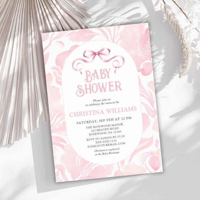 Elegant Pink Bow Baby Shower Invitation (Creator Uploaded)