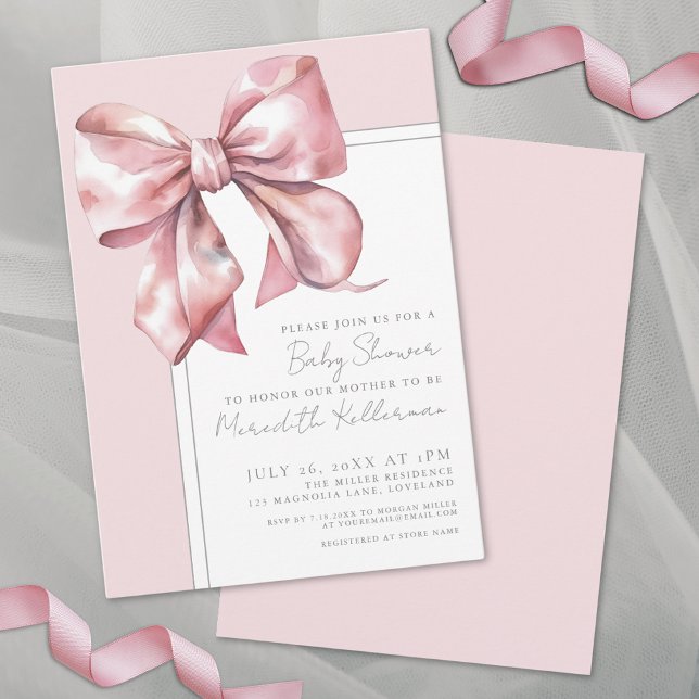 Elegant Pink Bow Baby Shower Invitation (Elegant Pink Bow Baby Shower Invitation)