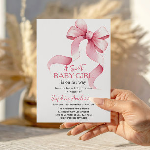 Elegant Pink Bow Baby Shower Invitation for Girl  