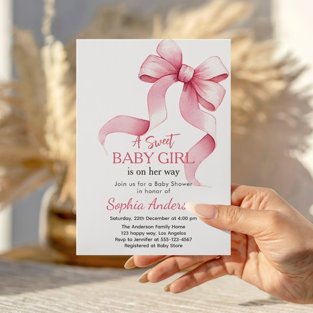 Elegant Pink Bow Baby Shower Invitation for Girl   (Creator Uploaded)