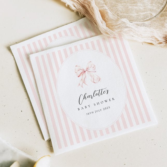 Elegant Pink Bow Baby Shower Paper Napkin (Creator Uploaded)