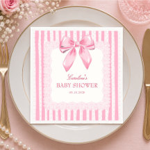 Elegant Pink Bow Baby Shower Paper Napkins