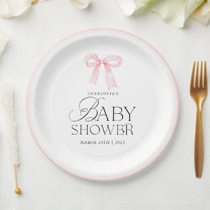 Elegant Pink Bow Baby Shower  Paper Plate