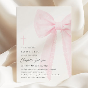 Elegant Pink Bow Baptism Invitation