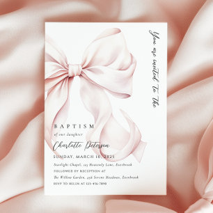 Elegant Pink Bow Baptism Invitation