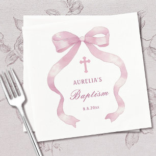 Elegant Pink Bow Baptism Napkin