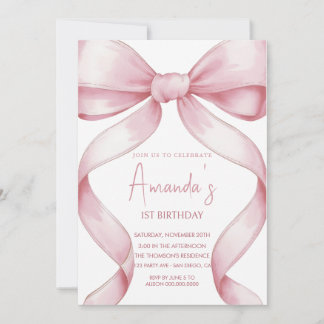 Elegant pink bow birthday  invitation