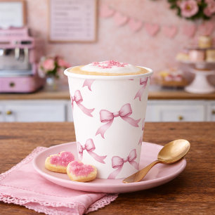 Elegant Pink Bow Birthday  Paper Cups