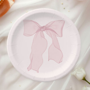 Elegant Pink Bow Birthday Paper Plate