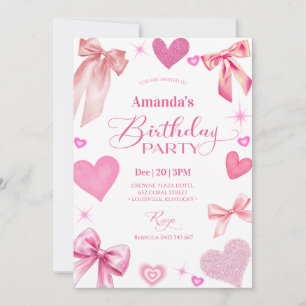 Elegant Pink Bow Birthday Party Invitation