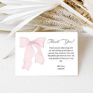 Elegant Pink Bow Birthday  Thank You Card