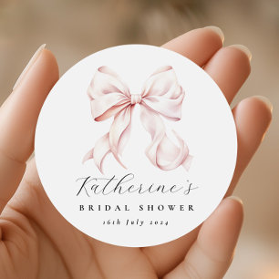 Elegant Pink Bow Bridal Shower Classic Round Sticker
