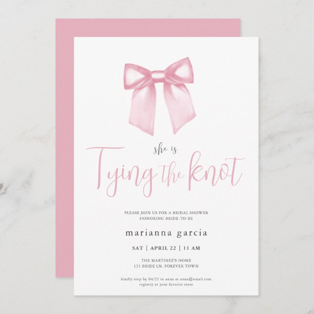 Elegant Pink Bow Bridal Shower Invitation (Front/Back)