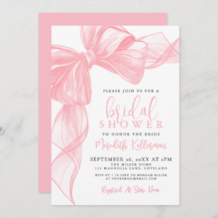 Elegant Pink Bow Bridal Shower Invitation