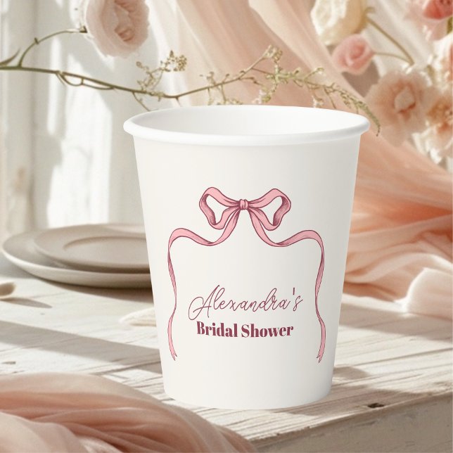 Elegant Pink  Bow Bridal Shower Paper Cups (Creator Uploaded)