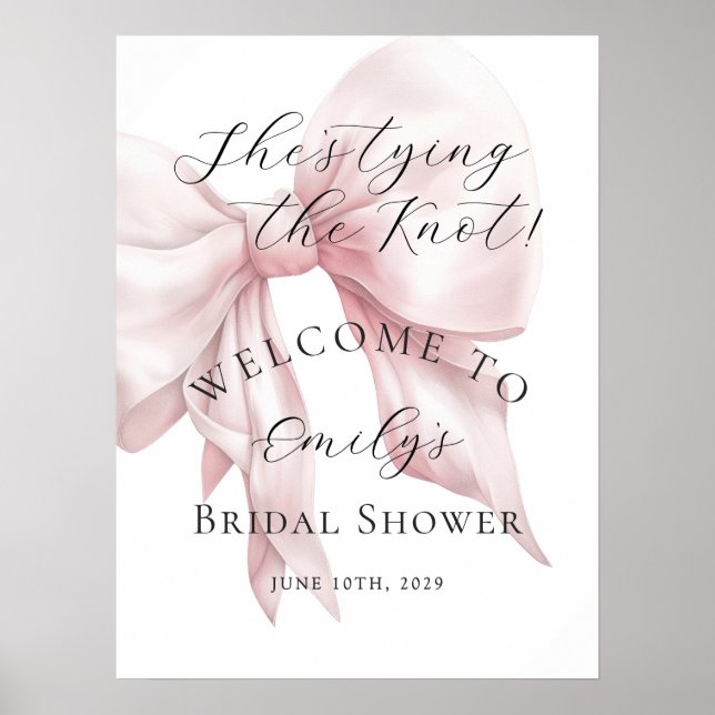 Elegant Pink Bow Bridal Shower Welcome Poster (Front)