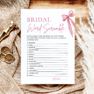 Elegant Pink Bow Bridal Word Scramble Game Invitation