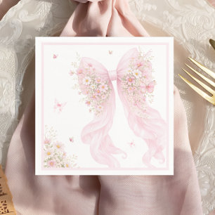 Elegant Pink Bow Butterfly Baby Shower Napkin