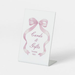 Elegant Pink Bow Cards & Gifts Pedestal Sign