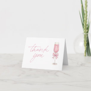 Elegant Pink Bow Champagne Shower Thank You Card