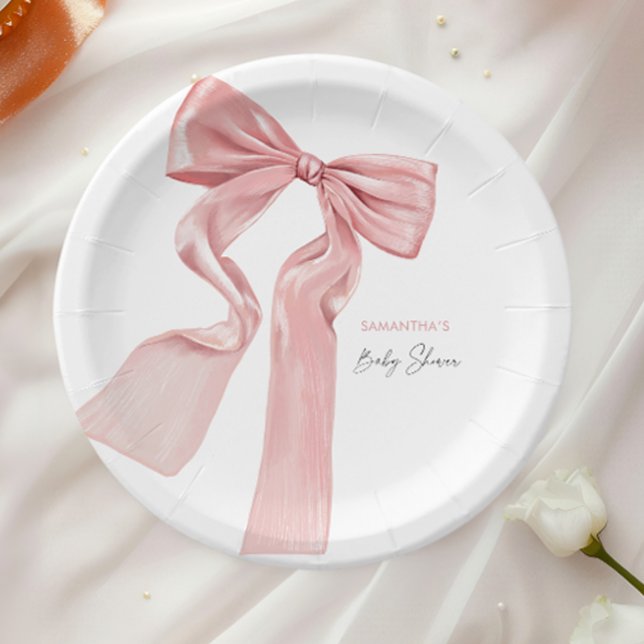 Elegant Pink Bow Coquette Baby Shower Paper Plate (Creator Uploaded)