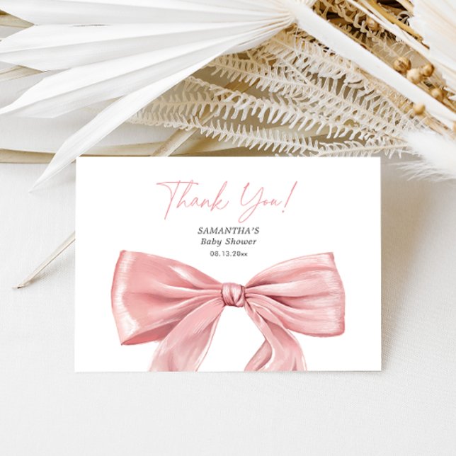 Elegant Pink Bow Coquette Baby Shower Thank You Card (Creator Uploaded)
