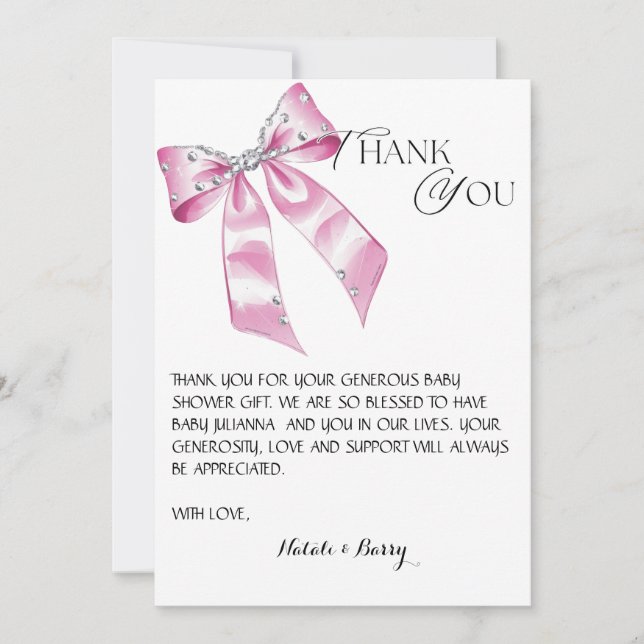 Elegant Pink Bow Coquette baby shower thank you  Invitation (Front)