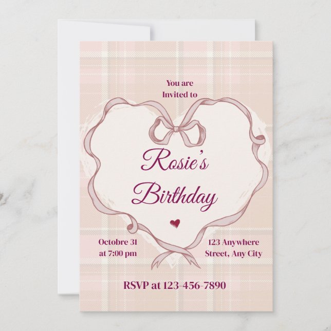 Elegant Pink Bow Coquette Birthday Invitation (Front)