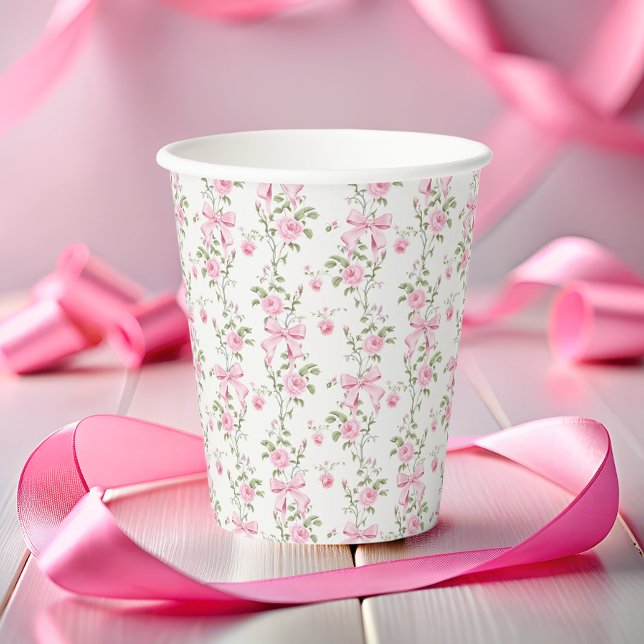 Elegant Pink Bow Coquette Birthday  Paper Cups (Creator Uploaded)