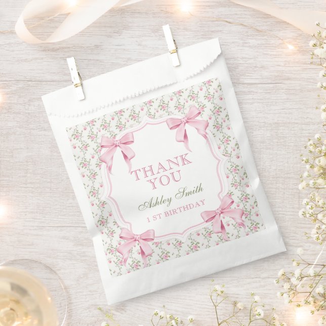 Elegant Pink Bow Coquette Birthday Thank you Favour Bags (Clipped)