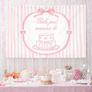 Elegant Pink Bow Coquette Girl 1st Birthday Banner