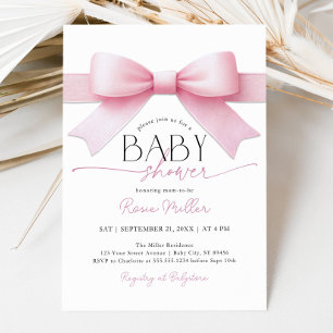 Elegant Pink Bow Coquette Girl Baby Shower Invitation