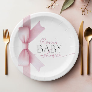 Elegant Pink Bow Coquette Girl Baby Shower Paper Plate