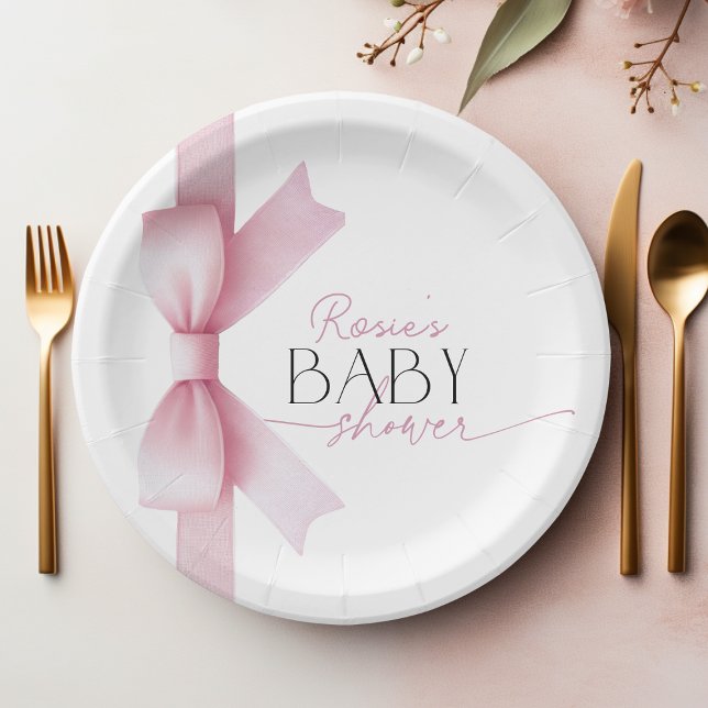 Elegant Pink Bow Coquette Girl Baby Shower Paper Plate (Elegant Pink Bow Coquette Girl Baby Shower Paper Plates)