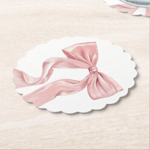 Elegant Pink Bow Coquette  Paper Coaster