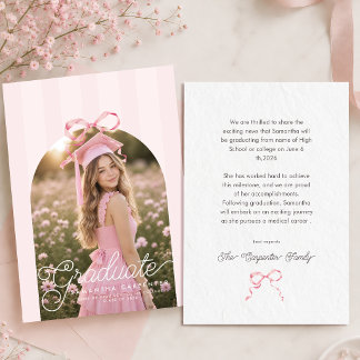 Elegant Pink Bow Coquette Photo Graduation Party  Announcement