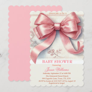 Elegant Pink Bow Coquette Vintage Girl Baby Shower Invitation