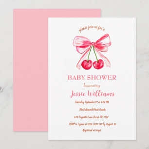 Elegant Pink Bow Coquette Vintage Girl Baby Shower Invitation